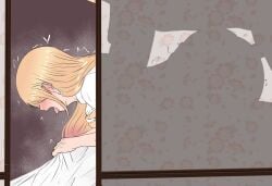 1boy blonde_hair blush ear_piercing earrings female fuzzlogik grabbing_another's_breast gradient_hair groping heart highres jewelry kitagawa_marin long_hair motion_lines multicolored_hair open_mouth piercing pink_hair sex sex_from_behind silhouette sono_bisque_doll_wa_koi_wo_suru straight tongue tongue_out trembling two-tone_hair