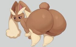 1girls 2025 anthro anthro_only ass ass_focus black_sclera brown_fur eyelashes furry furry_only huge_ass lagomorph lagomorph_humanoid looking_back lopunny neutral_expression pokemon pokemon_(species) pokemon_dppt psymen red_eyes simple_background sitckstand solo tail tan_fur thick_thighs wide_hips