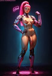 1futa abs ai_generated athletic athletic_futanari balls belly_button big_penis blue_eyes breasts cybernetic_arm cybernetic_hand cybernetic_knees cybernetic_leg cybernetic_neck cybernetic_shoulder cybernetics cyberpunk cyberpunk_2077 dickgirl fit fit_futanari flaccid_penis flexing flexing_arms flexing_bicep futa_focus futa_only futanari hand_on_hip high_heels large_penis looking_at_viewer medium_breasts naked navel normal_breasts oc penis pink_hair ponytail precum precum_drip precum_on_penis precum_string realistic_breast_size redbisycle standing thick_penis thick_thighs toned_arms toned_belly toned_body toned_futa toned_legs toned_stomach veiny_penis