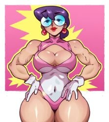 1girls athletic athletic_female ertdoesart female female_focus female_only glasses hands_on_hips large_breasts leotard light-skinned_female light_skin looking_at_viewer mama_matsumoto mature mature_female milf mother punch_punch_forever! thick_thighs wrestling_outfit