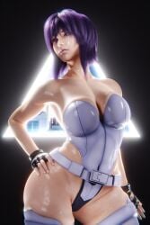 3d big_breasts ghost_in_the_shell kusanagi_motoko kusanagi_motoko norn3d purple_hair red_eyes solo_female thick_thighs