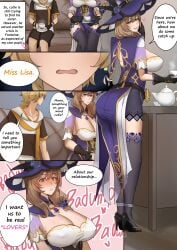 1boy 1girls aether_(genshin_impact) color drawing hans-kun horny_female lisa_(genshin_impact) mihoyo sex straight taller_girl