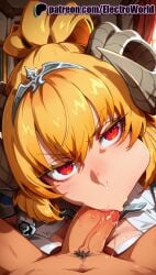 1boy 1girls 2025 ai_generated artist_name bangs blonde_hair blowjob blowjob_face blush cock dick dragon_horns electroworld eyebrows_visible_through_hair fellatio female hi_res high_quality high_resolution highres horns licking long_hair looking_at_viewer lucifer_(nanatsu_no_taizai) male male_pubic_hair oral oral_sex patreon patreon_username penis pubic_hair red_eyes sin_nanatsu_no_taizai solo_focus stable_diffusion straight sucking watermark