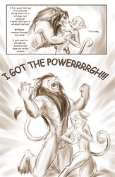 12-tf anthro balls breast_grab breasts comic couple dialog english_text feline female fur furry lion male monochrome nude penis straight text transformation