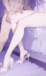 2boys ai_generated bed feet feet_visible_through_clothing femboy feminine feminine_male gay girly heels high_heels leg_focus legs lower_body male myriel penis penis_on_thigh reneenjoyer thick_thighs thigh_job thighs toes toes_visible_through_clothing transparent_clothing transparent_high_heels trap yaoi