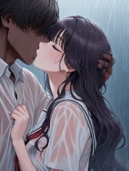 1boy 1girls ai_generated dark-skinned_male dark_skin female kaoru_hana_wa_rin_to_saku kaoruko_waguri male see-through sexy wet