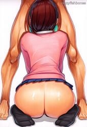 2025 ai_generated artist_name ass ayase_momo brown_hair crazyfishbones facing_away female from_behind looking_back school_uniform sitting skirt solo
