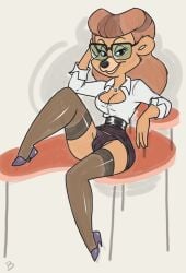 black_panties cameltoe cleavage female glasses heels looking_at_viewer panties rebecca_cunningham roger_bacon skirt_lift solo stockings talespin upskirt ursine