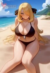 1girls 2d ai_generated ass barefeet beach big_ass big_breasts bikini blonde_hair breasts cynthia_(pokemon) erophoenix feet female female_focus full_body long_hair looking_at_viewer looking_back milf nintendo nude older_woman pale_skinned_female patreon_username pokemon pokemon_dppt smile soles solo solo_female sweat swimsuit thick thick_thighs toes uncensored voluptuous
