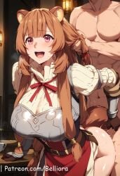 1boy ahe_gao ai_generated animal_ears belliora blush breasts brown_hair cum cum_in_pussy cum_on_ass doggy_style female fucked_silly large_breasts long_hair male nipples open_mouth overflow penis raccoon_ears raccoon_tail raphtalia rolling_eyes saliva sex straight tail tate_no_yuusha_no_nariagari tongue top-down_bottom-up werewolf