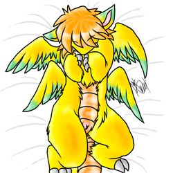 blush dragon female flammie hair pussy scalie secret_of_mana solo unknown_artist wings