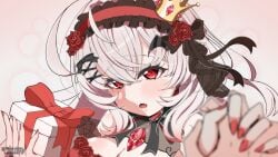 absurdres black_garter_belt black_wings crown cute demon_wings female garter_belt hand_holding highres leg_tattoo nm pink_sky sky stealth_sex tattoo thigh_sex three urato_chieru virtual_youtuber wings