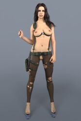 1girls 3d breasts_out daz_studio female full_body hair_down high_heels metal_gear_solid_v pantyhose platform_heels pussy_cutout quiet_(metal_gear) solo torn_pantyhose zauselzaus