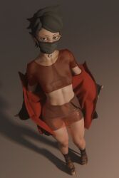 1girls black_hair black_nails black_toenails boruto:_naruto_next_generations choker exposed_breasts exposed_midriff exposed_pussy female glasses heels mask masked_female mesh_shirt nail_polish naruto pubic_hair sarada_uchiha see-through see-through_clothing skimpy solo transparent_clothing