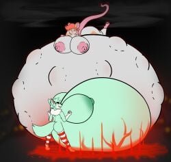 2025 absurd_res anthro ass belly belly_expansion big_belly big_breasts big_butt big_ears both_pregnant breasts cali_(butthutt) canid canine canis clenched_teeth clothing digital_drawing_(artwork) digital_media_(artwork) duo expansion female fetal_movement fist ginormous_belly glowing glowing_eyes green_body green_hair hair hand_on_breast hand_on_head hi_res huge_belly huge_breasts huge_butt hyper hyper_belly hyper_breasts hyper_pregnancy immobile legwear long_tail lying mammal mouse multiple_pregnancies murid murine neck_tuft on_front orange_hair pregnant pregnant_anthro pregnant_female raised_foot red_eyes ritual rodent size_difference stockings sudsypup summoning summoning_circle tail teeth thigh_highs tuft wolf yellow_eyes