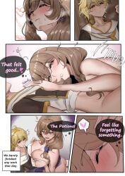 1boy 1girls aether_(genshin_impact) color drawing hans-kun horny_female lisa_(genshin_impact) mihoyo sex straight taller_girl