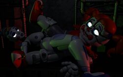 animatronic animatronic_girl animatronics ballet_dress ballet_feet ballet_leotard ballet_shoes ballora_(fnafsl) big_thighs blue_hair blue_heels blue_lips blue_nails blue_nipples circus_baby circus_baby_(fnaf) clown_girl five_nights_at_freddy's five_nights_at_freddy's:_sister_location fnaf fnaf_sister_location fnafsl heels lesbian_sex middle_breast red_hair red_nose robot_girl robot_sex slender_legs twintails white_body yuri