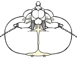 1futa 1girls aplovestudio chains cum_dripping cum_inside cumflation excessive_cum female from_behind futa_on_female futanari huge_ass huge_balls huge_breasts hyper_cumflation inflation intersex rear_view short_hair standing