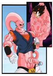 2boys absorption assimilation cum dragon_ball dragon_ball_z erection gay humanoid inside_view jerking jerkingoff large_penis majin_buu majinbuusama male male/male male_only muscular_male penis potara_earrings red_eyes super_buu vegito warrior yaoi