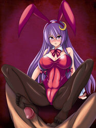 animal_ears black_legwear blush bunny_ear bunnysuit color crescent feet female glasses kashiru male male_pov pantyhose patchouli_knowledge pov purple_eyes purple_hair touhou uncensored