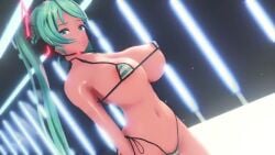 1girls 3d animated bikini blue_eyes blue_hair breasts female hatsune_miku large_breasts maroshoo mmd tagme twintails video vocaloid walking