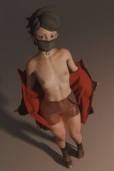 1girls black_hair black_nails black_toenails boruto:_naruto_next_generations choker exposed_breasts exposed_midriff exposed_pussy exposed_torso female glasses heels mask masked_female nail_polish naruto pubic_hair sarada_uchiha see-through see-through_clothing skimpy solo topless topless_female transparent_clothing visible_pussy
