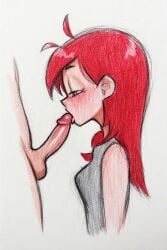 ai_generated blowjob blush chibi closed_eyes cock drawing flaky_(htf) happy_tree_friends human