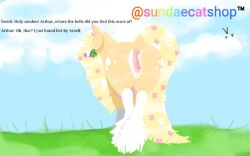 anatomically_correct anatomically_correct_genitalia animal_genitalia animal_pussy anus ass big_butt blonde_hair clydesdale detailed_background draft_horse eating eating_food equid equine equine_genitalia equine_pussy fan_character female feral fur genitals grass hair honey_cake_(sundaecatshop) horse looking_back mammal plant puffy_anus pussy red_dead_(series) rockstar_games solo spots sundaecatshop tan_body tan_fur teats