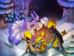 canine darkmirage espeon female fox gay group_sex kitsune luxray male multiple_tails ninetales orgy penis pokemon pokemon_(species) quilava sex shiny_ninetales shiny_pokemon straight straight_hair tail