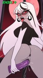 ai_generated ass ass_focus big_breasts carmilla_carmine dildo dildo_in_ass ejaculation ends34 female female_only hazbin_hotel masturbation open_mouth tongue