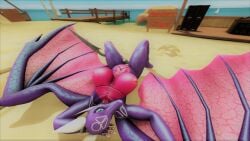 16:9 3d activision anthro beach big_breasts breasts claws cynder digital_media_(artwork) dragon european_mythology female green_eyes horn looking_at_viewer lying membrane_(anatomy) membranous_wings mythological_creature mythological_scalie mythology nipples nude scalie seaside solo source_filmmaker spyro_the_dragon swiftdragon99_(artist) western_dragon widescreen wings