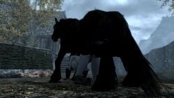 anal breasts city dark-skinned_male dark_skin day dunmer female female_feral feral feral_female feral_on_male horse huge_breasts male male/female male_on_feral naked naked_female nude nude_female outdoors skyrim the_elder_scrolls zoophilia