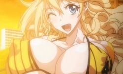 1girls abs animated athletic blonde_hair female huge_breasts large_breasts micro_bikini sandy_bash suketto_sanjou!!