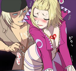 1boy anal_beads anal_beads_pull blonde_hair blue_eyes blush closed_eyes couple female final_fantasy final_fantasy_x final_fantasy_x-2 final_fantasy_xiii hat leblanc_(final_fantasy) long_hair male okurapuchi snow_villiers straight tattoo trench_coat trenchcoat