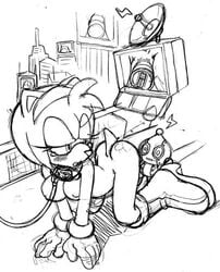 all_fours amy_rose anthro blush breasts collar dildo exposed_torso female footwear fur furry handwear handwear_and_footwear_only hedgehog leash neckwear omochao sega sex_toy sketch sonic_(series) sonic_the_hedgehog_(series) straight_hair tojyo