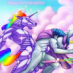 2boys cape cum cumshot gadonstriom gay gradient_hair horse horsecock male male/male male_only masked public_domain rainbow rainbow_cum rainbow_hair robot_unicorn_attack unicorn yaoi