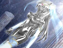 branmarker breasts closed_eyes crystal elbow_gloves fantasy game_cg geena gloves leggings navel nipples nude petrification photoshop recolor ruins sleeves thighhighs tiara topless transparent