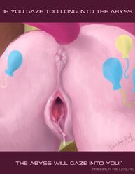 abyss anus ass balloon cutie_mark english_text female friendship_is_magic my_little_pony nightmare_fuel pinkie_pie_(mlp) presenting pucker pussy smooth_skin smudge_proof solo tail text