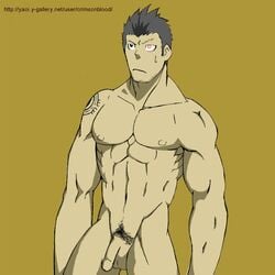 1boy crimsonblood flaccid free free_(soul_eater) male male_only muscles muscular muscular_male nude penis solo soul_eater tagme tattoo uncut