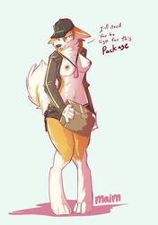 anthro blue_eyes breasts canine dialog english_text female fur furry maim plain_background skimpy solo standing text white_background