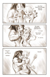 12-tf anthro ass ass_grab breast_grab breasts claws comic couple dialog english_text feline female fur furry lion male monochrome nude straight text transformation