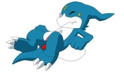 1boy anal anal_masturbation balls blue compression_artifacts cum digimon erection male male_only masturbation penetration penis red_eyes sex_toy sharak solo tail veemon x