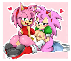 2011 amy_rose anus ass big_breasts black_eyes black_nose boots bottomless bracelet breasts classic_amy_rose clothing female gloves green_eyes hair headband heart hedgehog jewelry kneeling looking_at_viewer nipples open_mouth pink_hair presenting presenting_hindquarters pussy sega short_hair smile sonic_(series) sonic_cd sonic_generations sonic_team sonic_the_hedgehog_(series) sssonic2 tight_clothing