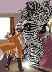 anthro big_breasts breasts canine cum equine female fox fur furry gideon huge_breasts hyper hyper_balls hyper_breasts hyper_penis male nipple_piercing nipple_ring nipples orgasm penetration penis piercing sex size_difference vaginal_penetration zebra