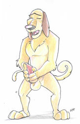 anthro arody balls canine cartoon_network closed_eyes cum dukey fur furry johnny_test_(series) male male_only masturbation mutant-serpentina mutant_serpentina penis solo