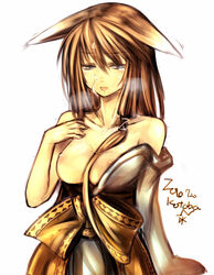 animal_ears breasts brown_hair cat_ears copyright_request cum cum_on_body cum_on_breasts cum_on_upper_body facial grey_eyes high_resolution kotoba_noriaki off_shoulder tear tongue