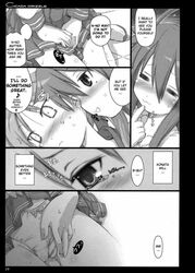 blush comic cum female fingering human kagami_hiiragi konata_izumi lucky_star masturbation monochrome ouma_tokiichi panties shimoyakedou skirt_lift translated yuri