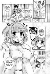 all_fours ass blush dog_collar dog_leash extreme_content humiliation like_a_dog monochrome nude oppai penis public_nudity slider text tied_hair translated tsubakiya_meguru twintails vagina