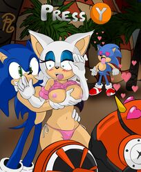 animal_ear balls bat big_breasts blue_eyes blue_hair blush breast_fondling breasts classic_sonic clothing egg_pawn erection female fondling green_eyes hair heart hedgehog in_love male nipples panties penis raianonzika rouge_the_bat sega shirt sonic_(series) sonic_generations sonic_the_hedgehog tank_top underwear white_hair