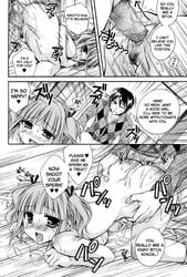 all_fours ass blush dog_collar dog_leash extreme_content humiliation like_a_dog monochrome nude oppai penis public_nudity slider text tied_hair translated tsubakiya_meguru twintails vagina